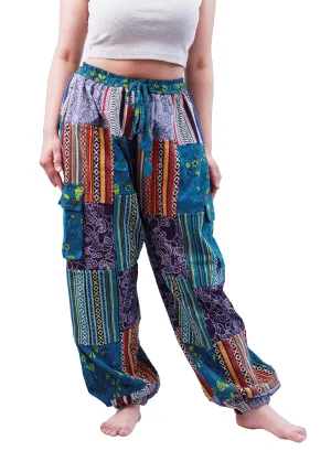 Handmade Patchwork Mushroom Style Pants from Nepal Cotton Boho Hippie Trousers (L)