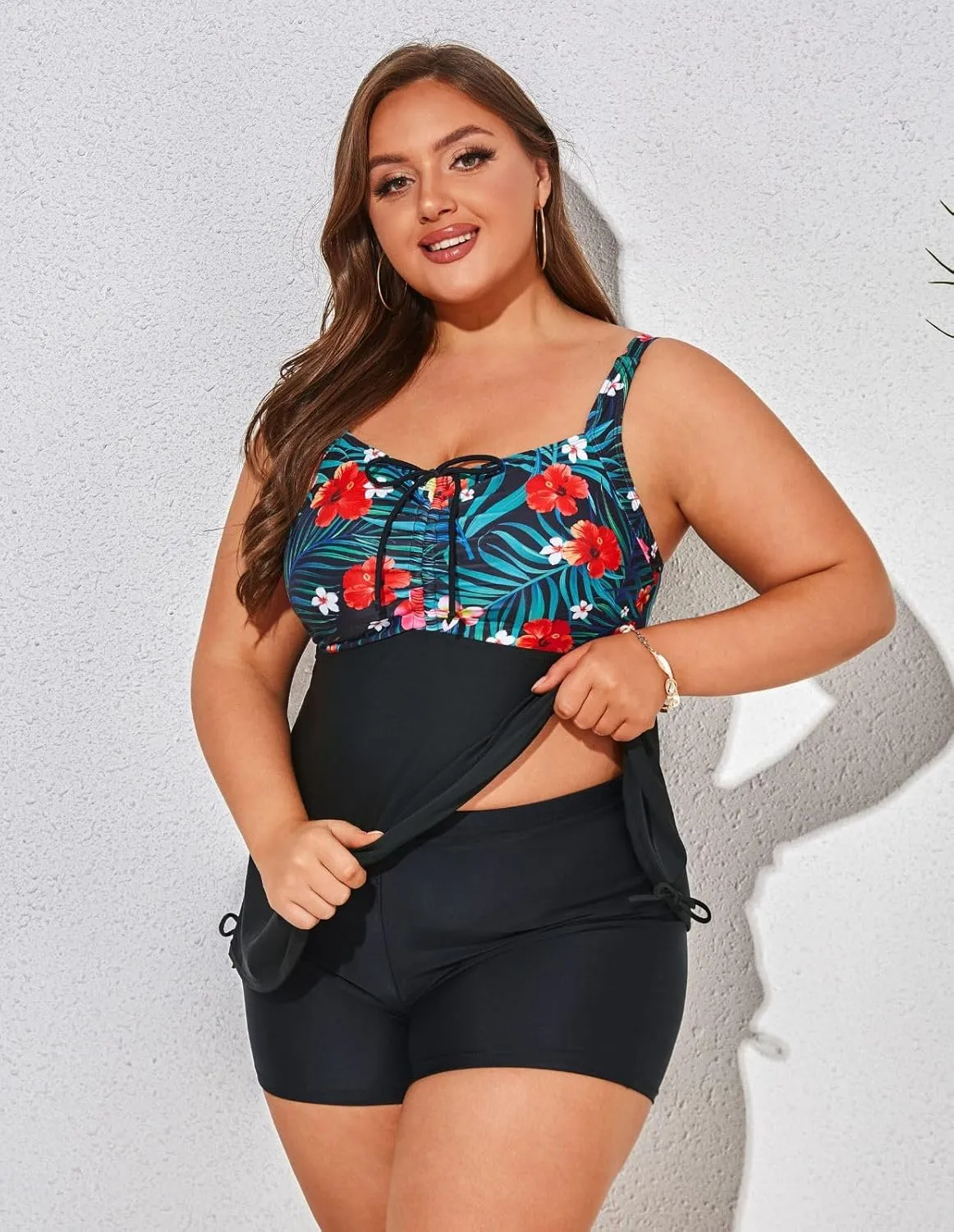 Hanna Nikole Plus Size Tankini Swimsuits for Women Two Piece Swim Top Shorts Tummy Control Bathing Suits