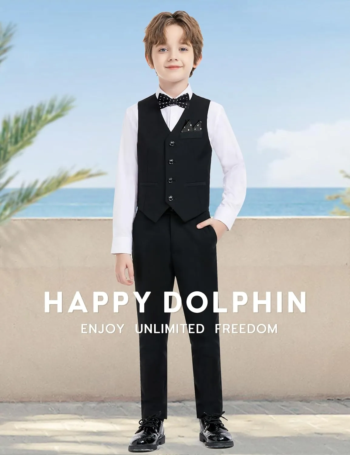 Happy Dolphin Boys Suits Formal Vest Suit Toddler Suit Set for Teen Boys Kids Wedding Ring Bearer Outfit