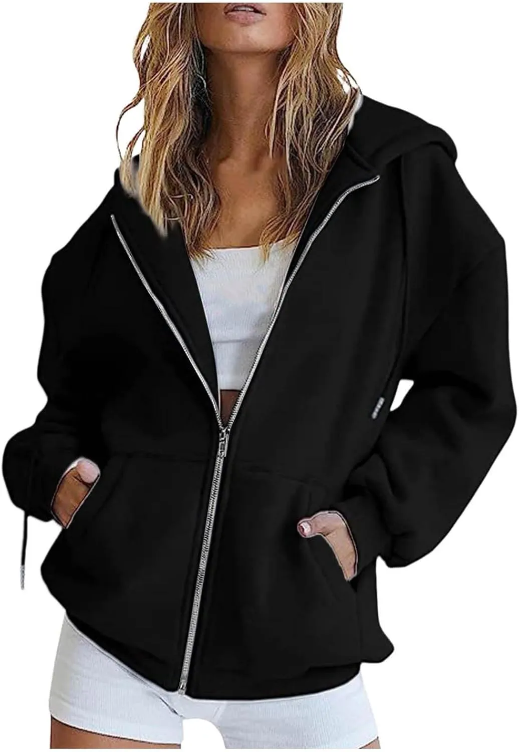 Hoodies for Women Cute Hoodies Teen Girl Fall Jacket Oversized Sweatshirts Casual Drawstring Zip Up Y2K Hoodie with Pocket
