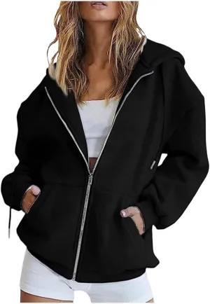 Hoodies for Women Cute Hoodies Teen Girl Fall Jacket Oversized Sweatshirts Casual Drawstring Zip Up Y2K Hoodie with Pocket