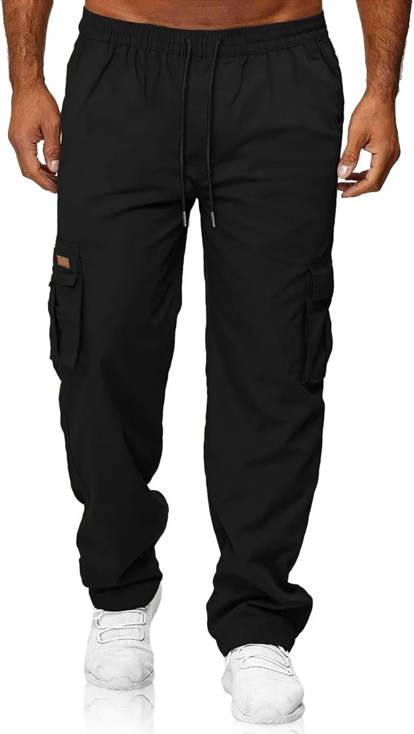 HOTake Men's Casual Cargo Sweatpants Waist Drawstring Joggers Hiking Tactical Pants for Men with Pockets