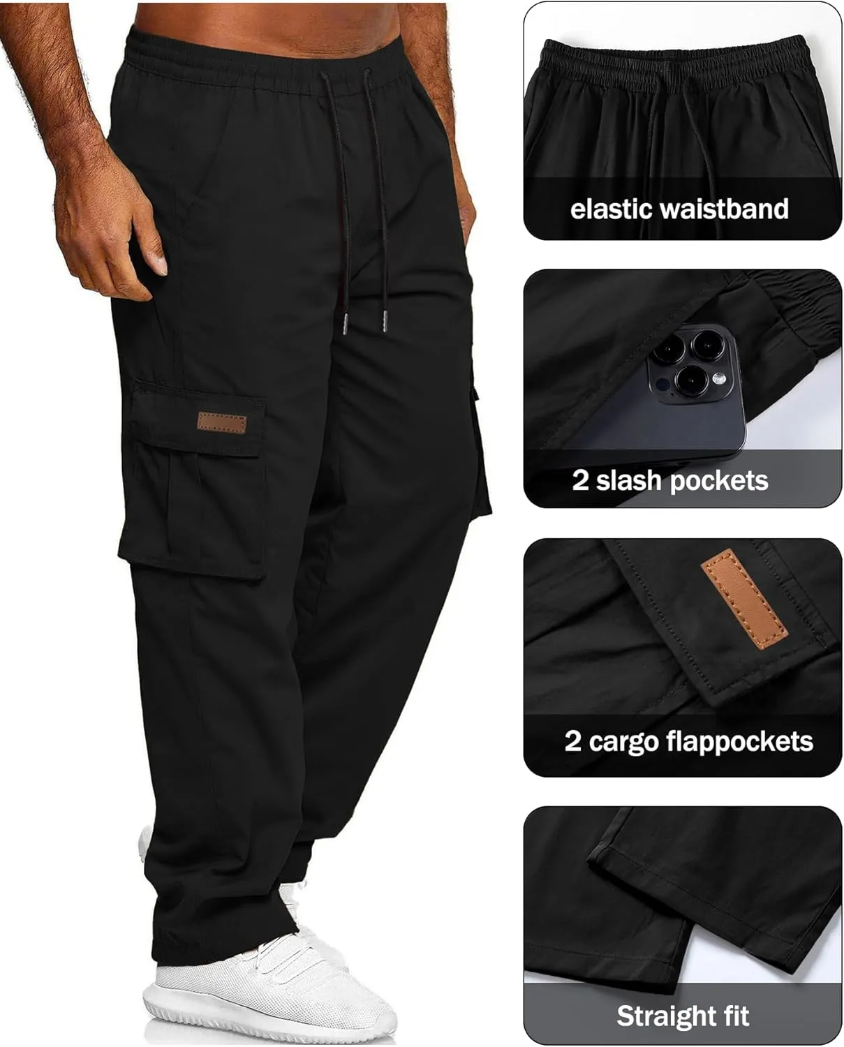 HOTake Men's Casual Cargo Sweatpants Waist Drawstring Joggers Hiking Tactical Pants for Men with Pockets