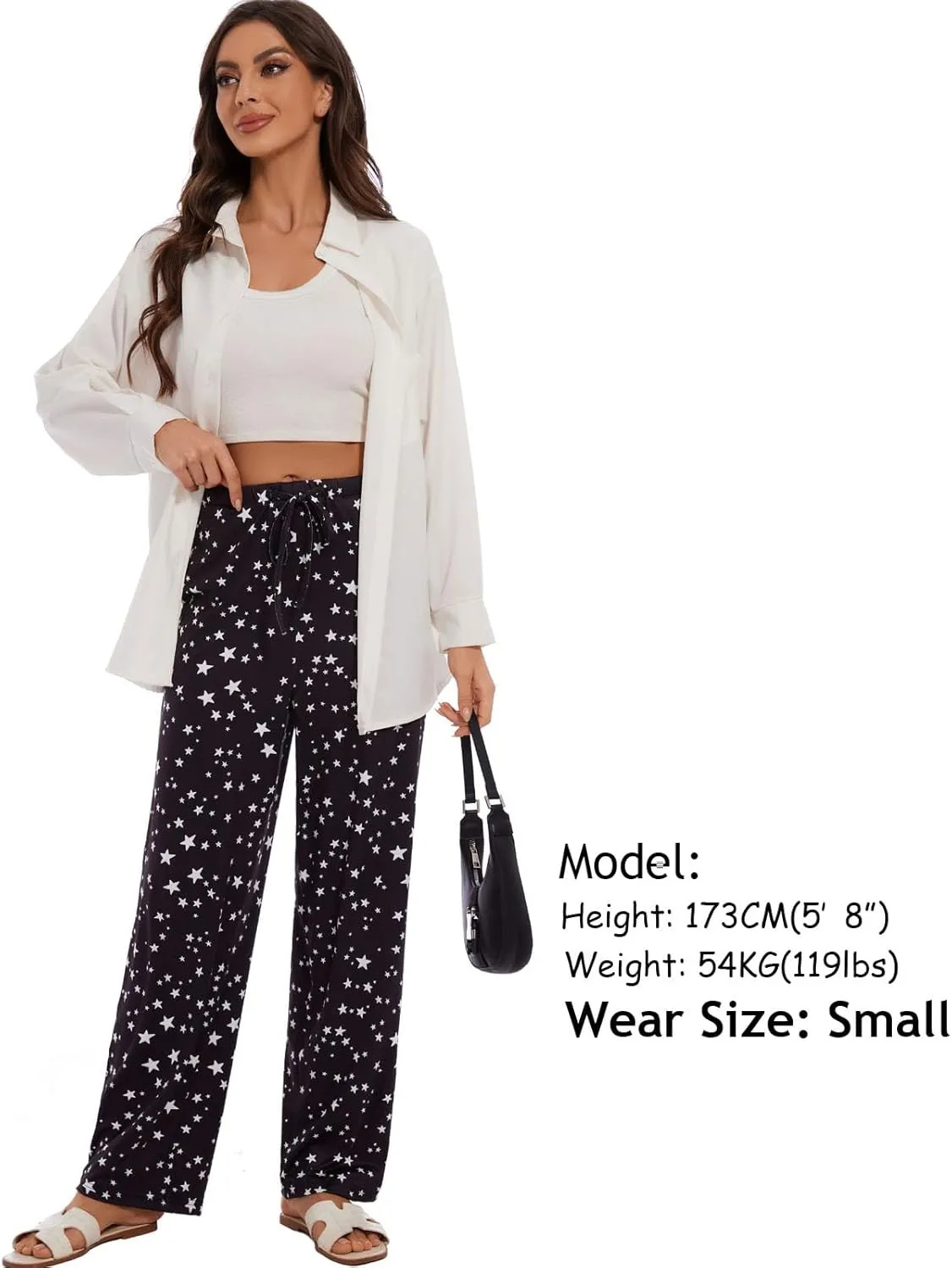 iniber Comfy Pajama Pants for Women Stretch Drawstring Lounge Pants with Pockets Casual Wide Leg Pjs Bottoms