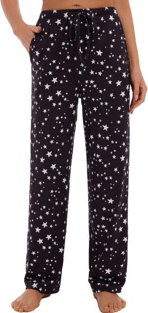 iniber Comfy Pajama Pants for Women Stretch Drawstring Lounge Pants with Pockets Casual Wide Leg Pjs Bottoms