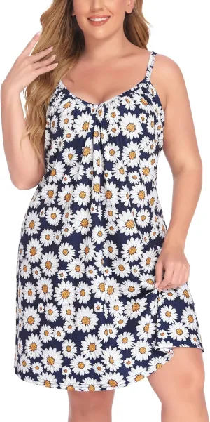 IN'VOLAND Womens Plus Size Nightgown Sleeveless Sleepwear Sleep Tank Chemise Sleepshirts Slip Night Dress (L-5XL)