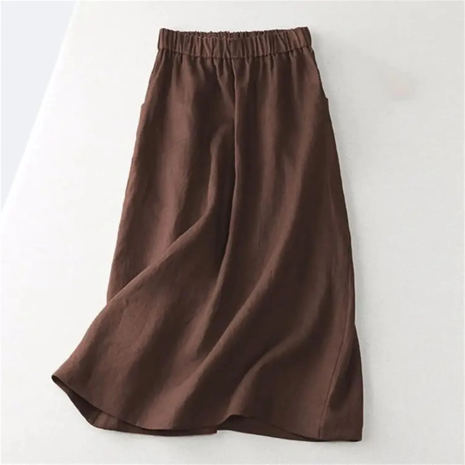 Jegsnoe Women Cotton A-Line Elastic Waist Midi Skirt Summer Solid Mid-Calf Casual Skirt