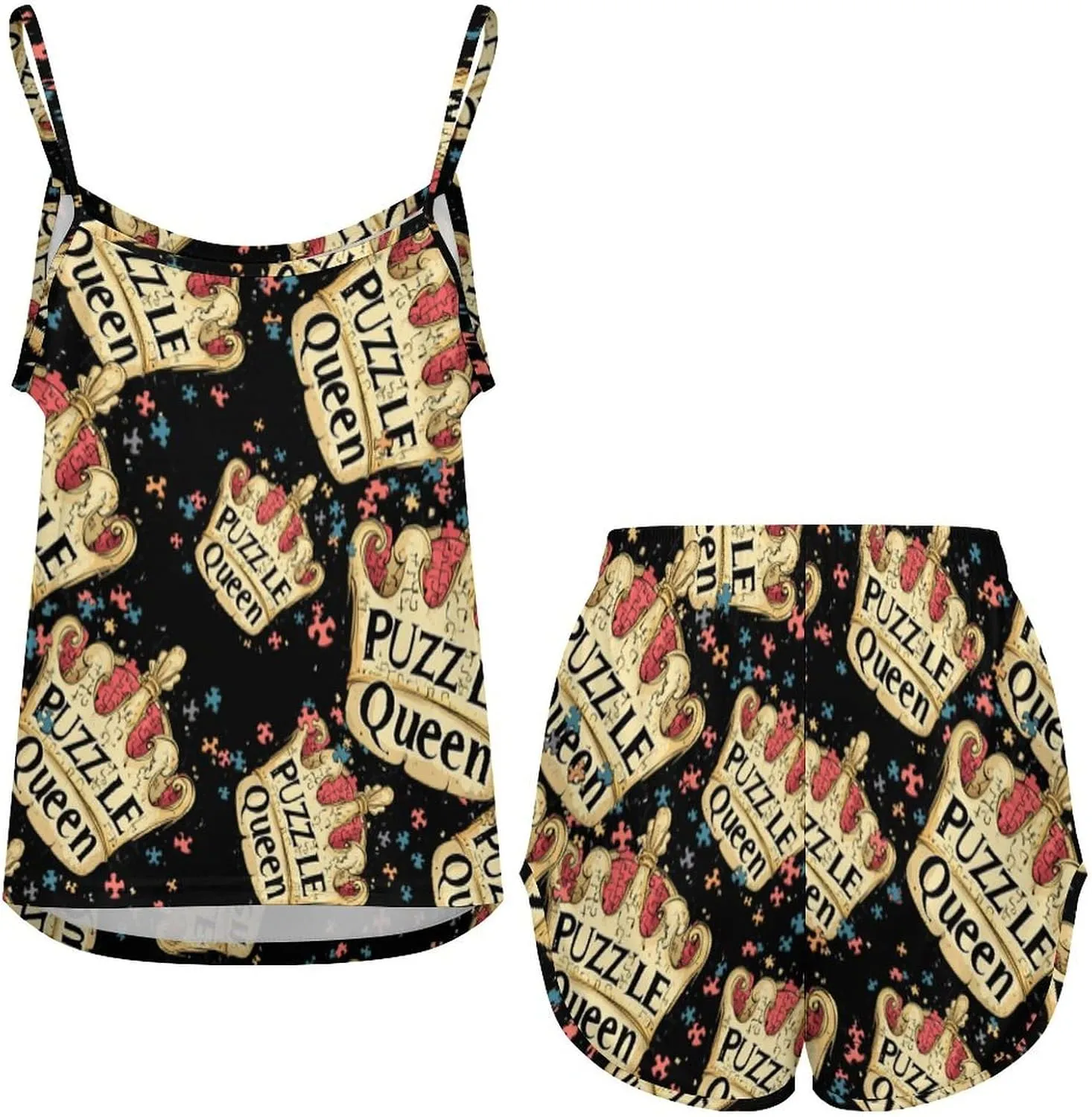 Jigsaw Puzzle Queen Pajamas for Women Set Tank Top Pjs And Shorts Sleepwear Loungewear Sets