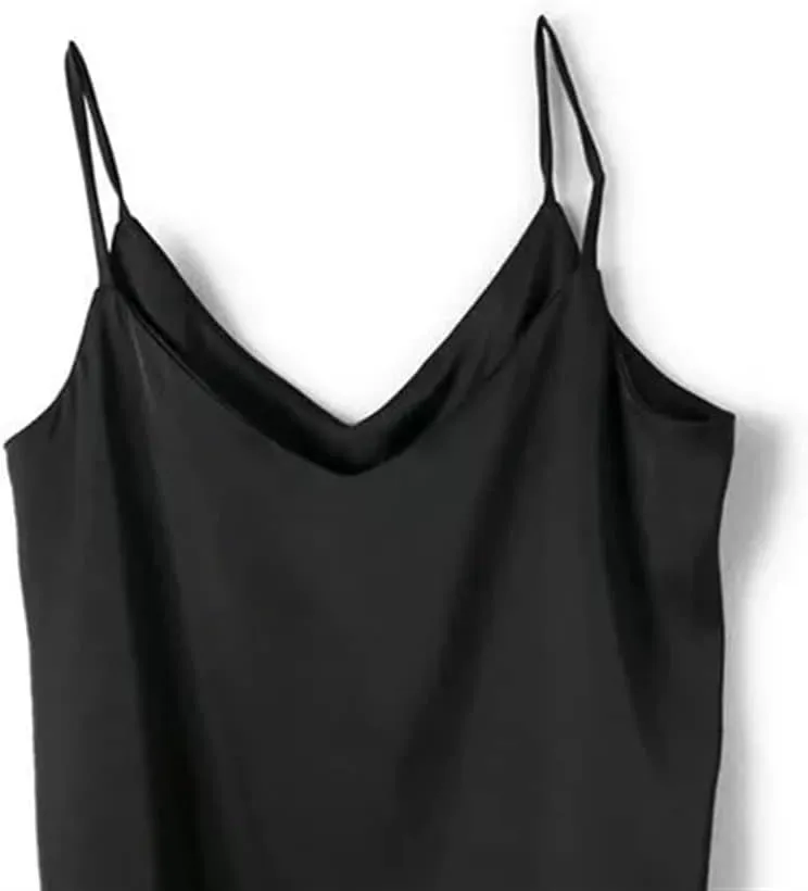 JSEIAJB Women Camisole Fashion Strap Top Halter V Neck Basic Sleeveless Satin Silk Tank Tops Women's Spring(X-Lcode)