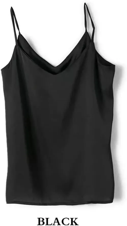 JSEIAJB Women Camisole Fashion Strap Top Halter V Neck Basic Sleeveless Satin Silk Tank Tops Women's Spring(X-Lcode)
