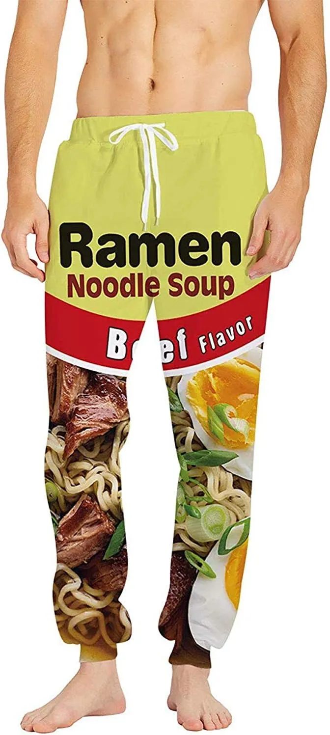 Keasmto 3D Ramen Chicken Noodle Soup Beef Pant Food Funny Trousers Men Women Cotton Novelty Pants
