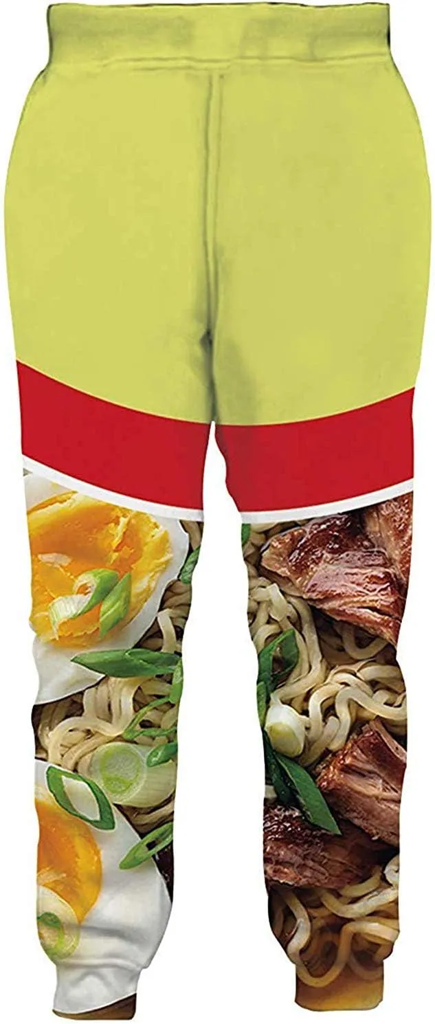 Keasmto 3D Ramen Chicken Noodle Soup Beef Pant Food Funny Trousers Men Women Cotton Novelty Pants