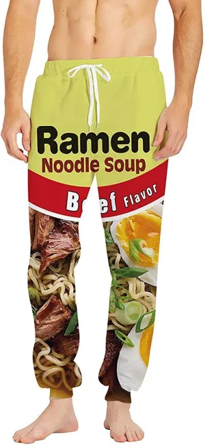 Keasmto 3D Ramen Chicken Noodle Soup Beef Pant Food Funny Trousers Men Women Cotton Novelty Pants
