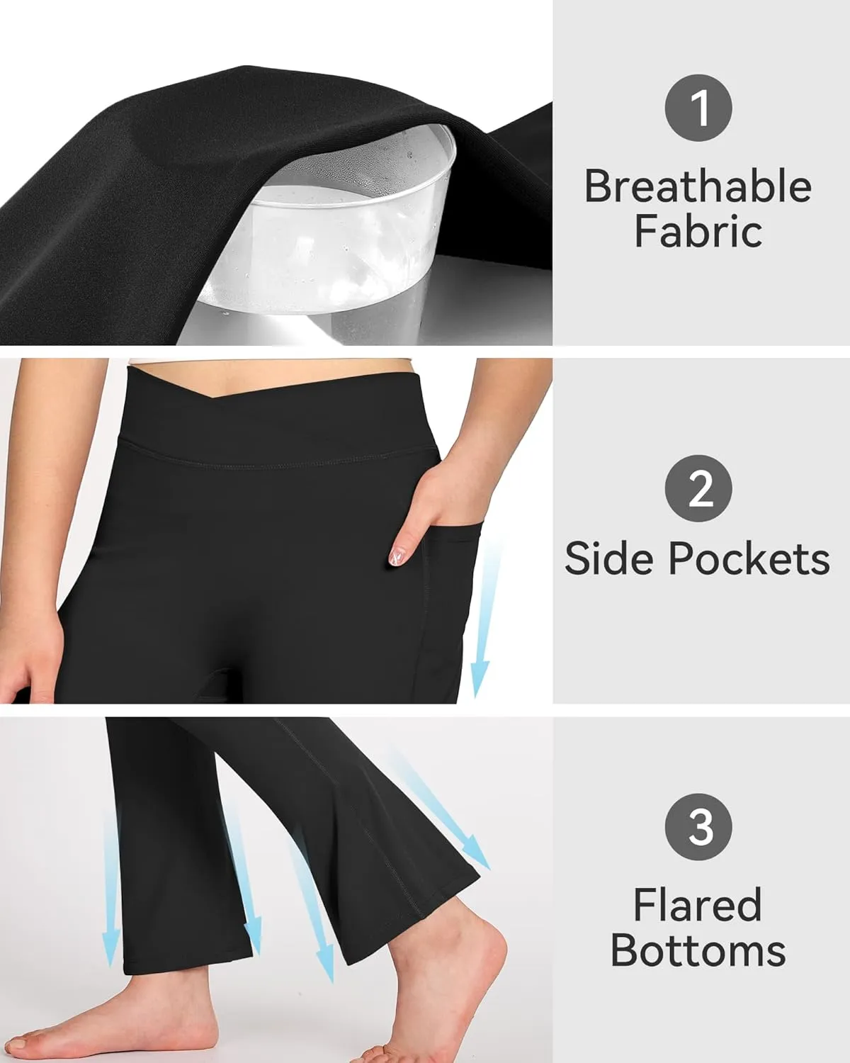 KEREDA Girls Flare Leggings High Waist V Cross Bootcut Yoga Pants Bell Bottoms for Girls with Pockets