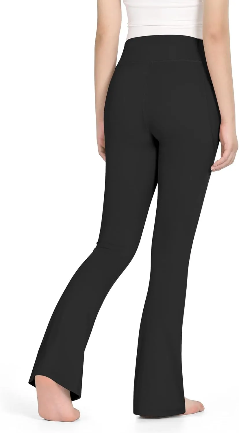 KEREDA Girls Flare Leggings High Waist V Cross Bootcut Yoga Pants Bell Bottoms for Girls with Pockets