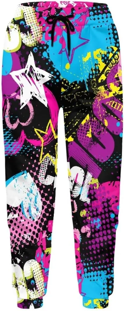 KIDVOVOU Men's Graffiti Print Elastic Waist Drawstring Hip Hop Pants Sport Jogger Sweatpants with Pockets