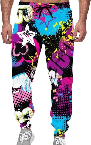 KIDVOVOU Men's Graffiti Print Elastic Waist Drawstring Hip Hop Pants Sport Jogger Sweatpants with Pockets