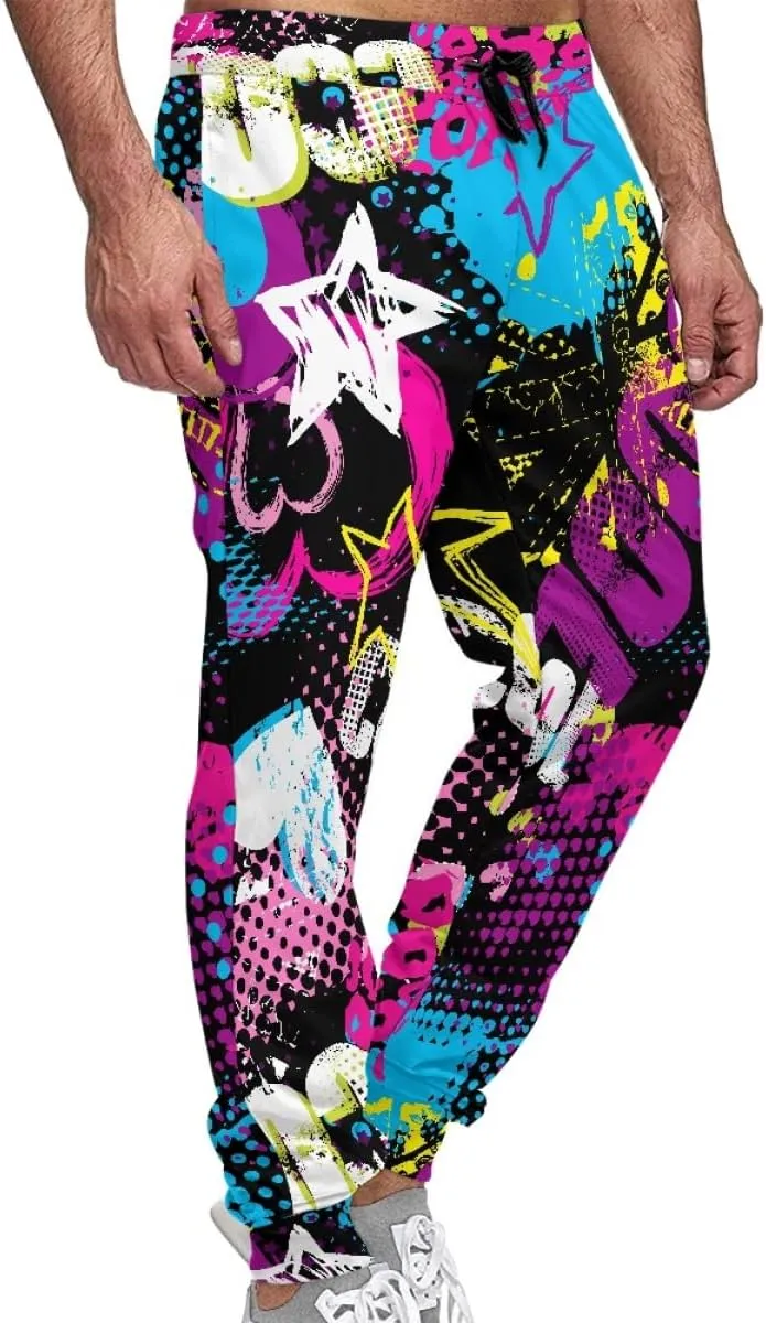 KIDVOVOU Men's Graffiti Print Elastic Waist Drawstring Hip Hop Pants Sport Jogger Sweatpants with Pockets