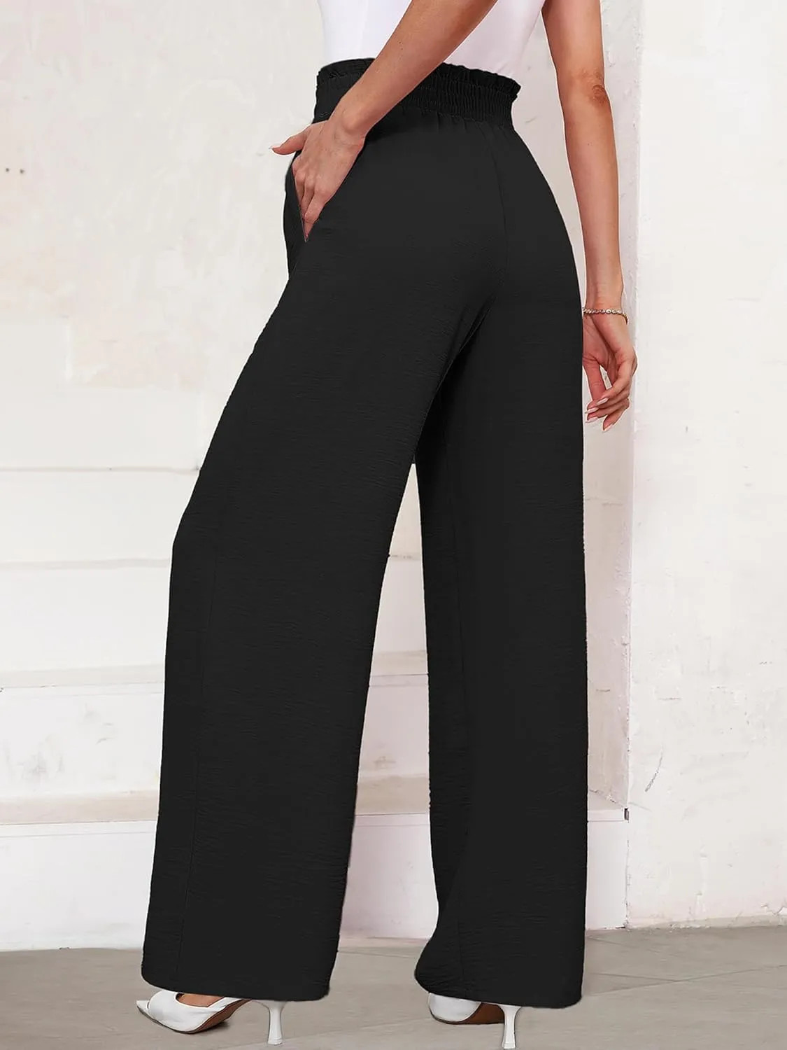 KORSIS Women's Wide Leg Lounge Pants Lightweight High Waisted Loose Work Elastic Trousers with Pockets (S-2XL)