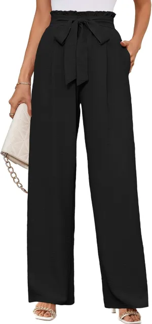 KORSIS Women's Wide Leg Lounge Pants Lightweight High Waisted Loose Work Elastic Trousers with Pockets (S-2XL)