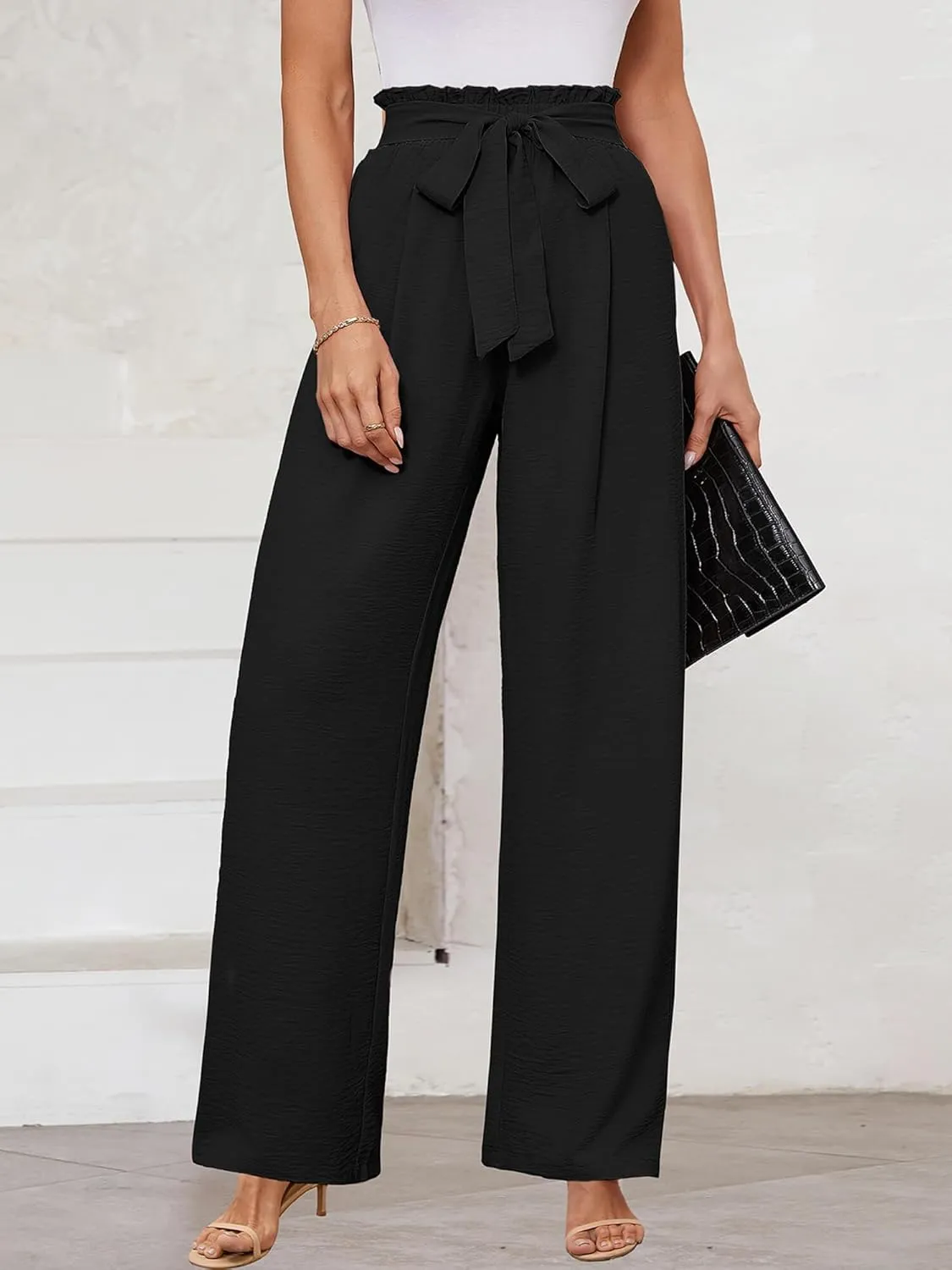 KORSIS Women's Wide Leg Lounge Pants Lightweight High Waisted Loose Work Elastic Trousers with Pockets (S-2XL)