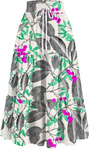 KUIOLYPOER Women's Chiffon Pleated Skirts Womens Summer Flowy Midi Skirts Casual Lightweight High Waisted Floral Beach Skirt