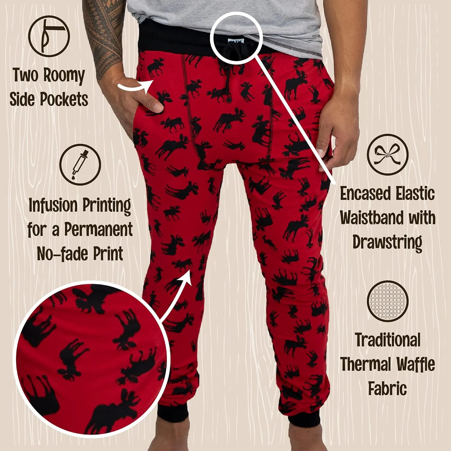 Lazy One Pajama Pants for Men, Cotton Long Johns for Men