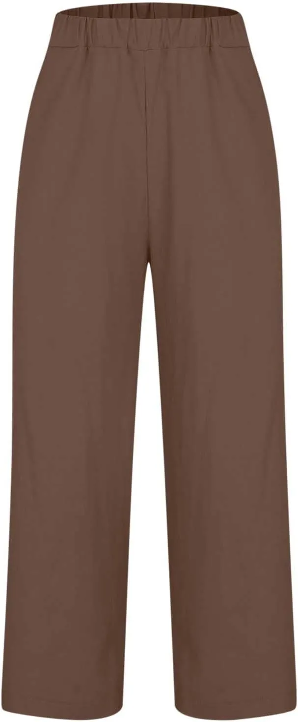 Linen Pants for Women 2025 Summer Elastic Waist Drawstring Casual Trousers Lightweight Straight Leg Lounge Pants