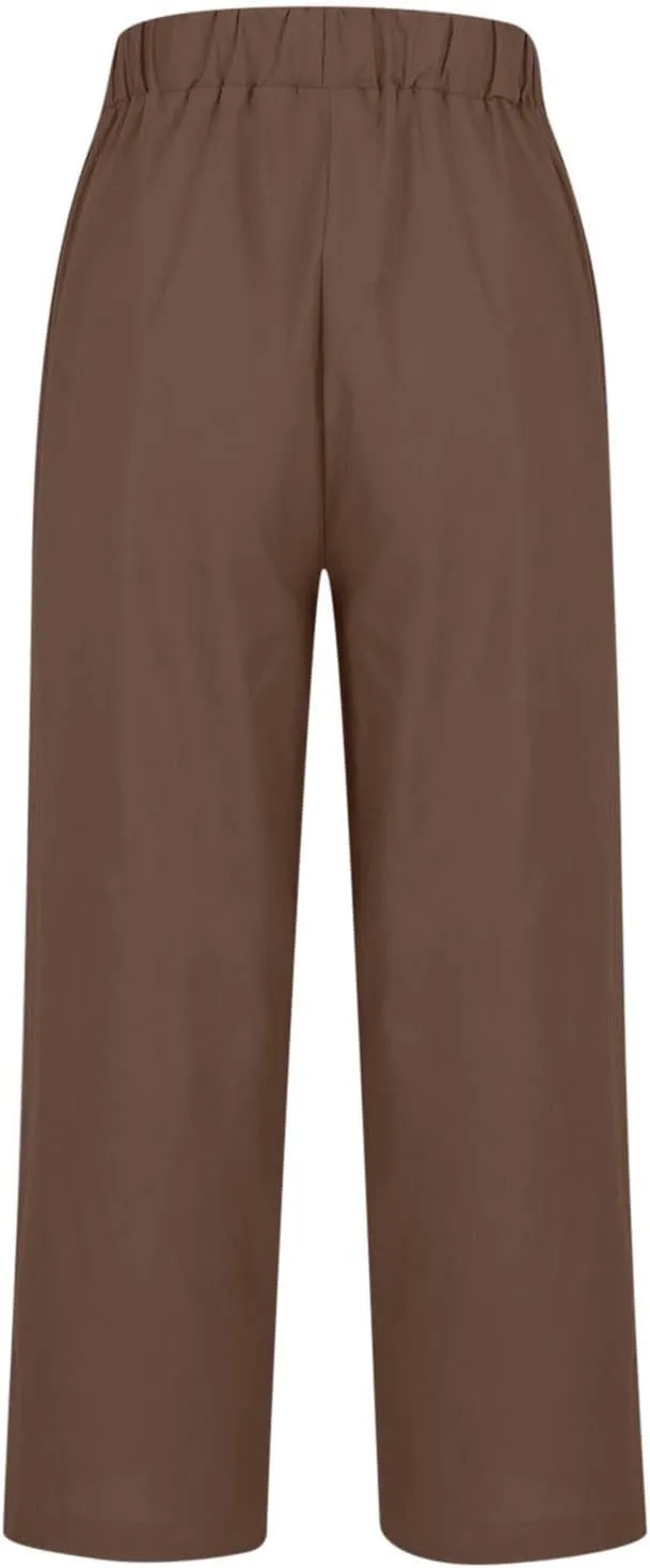 Linen Pants for Women 2025 Summer Elastic Waist Drawstring Casual Trousers Lightweight Straight Leg Lounge Pants