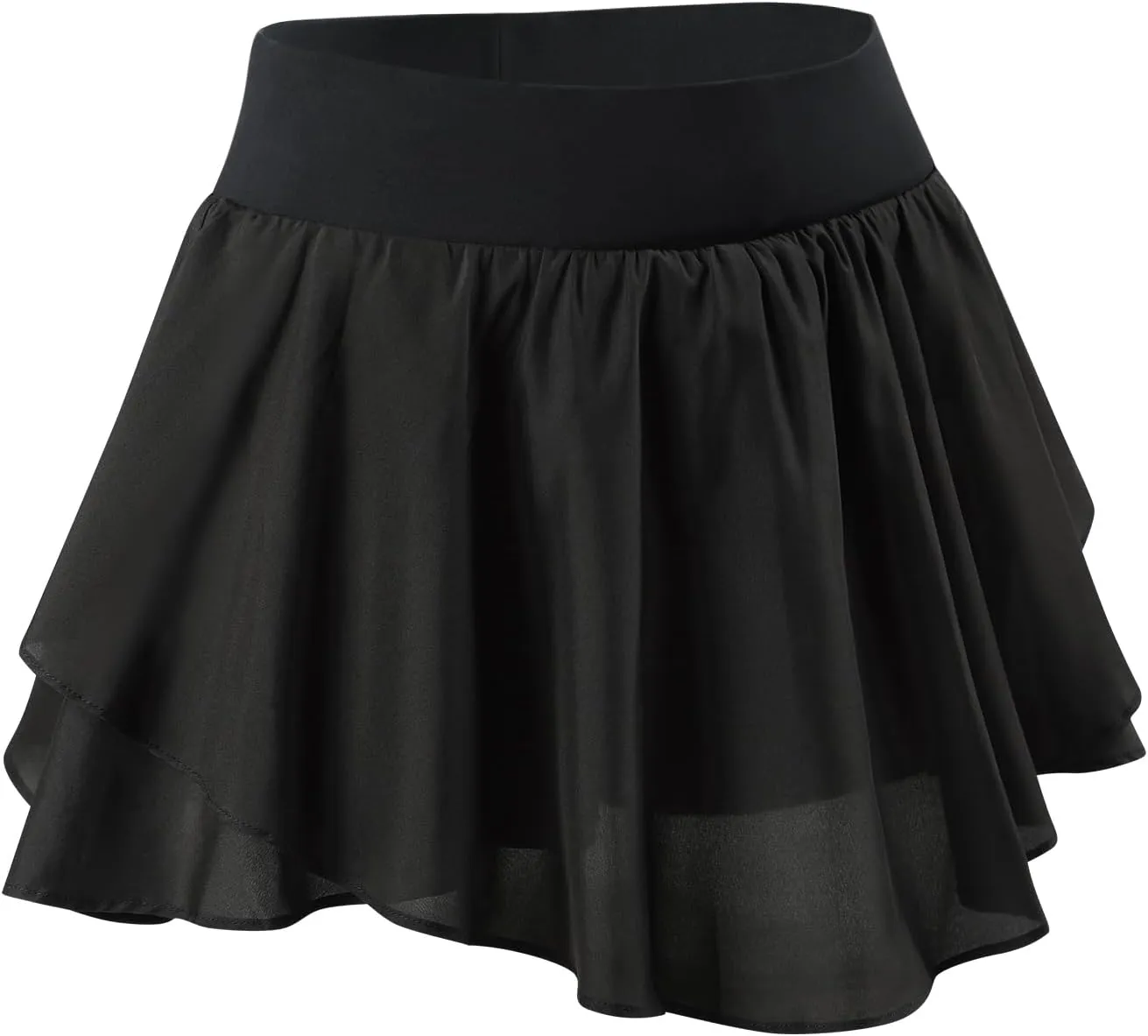 Littleforbig Women's Double Ruffle Athletic Tennis Pocket Shorts Golf Skorts Silk Flowy Running Skirts Princess Skort Black