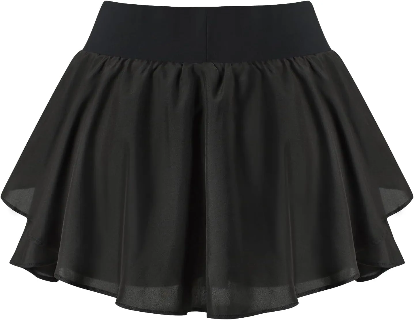 Littleforbig Women's Double Ruffle Athletic Tennis Pocket Shorts Golf Skorts Silk Flowy Running Skirts Princess Skort Black