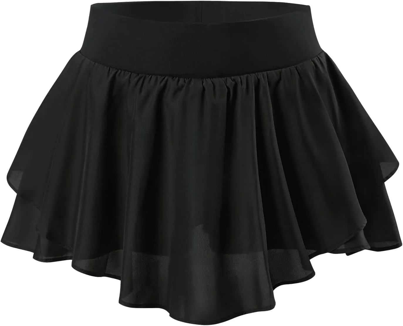 Littleforbig Women's Double Ruffle Athletic Tennis Pocket Shorts Golf Skorts Silk Flowy Running Skirts Princess Skort Black