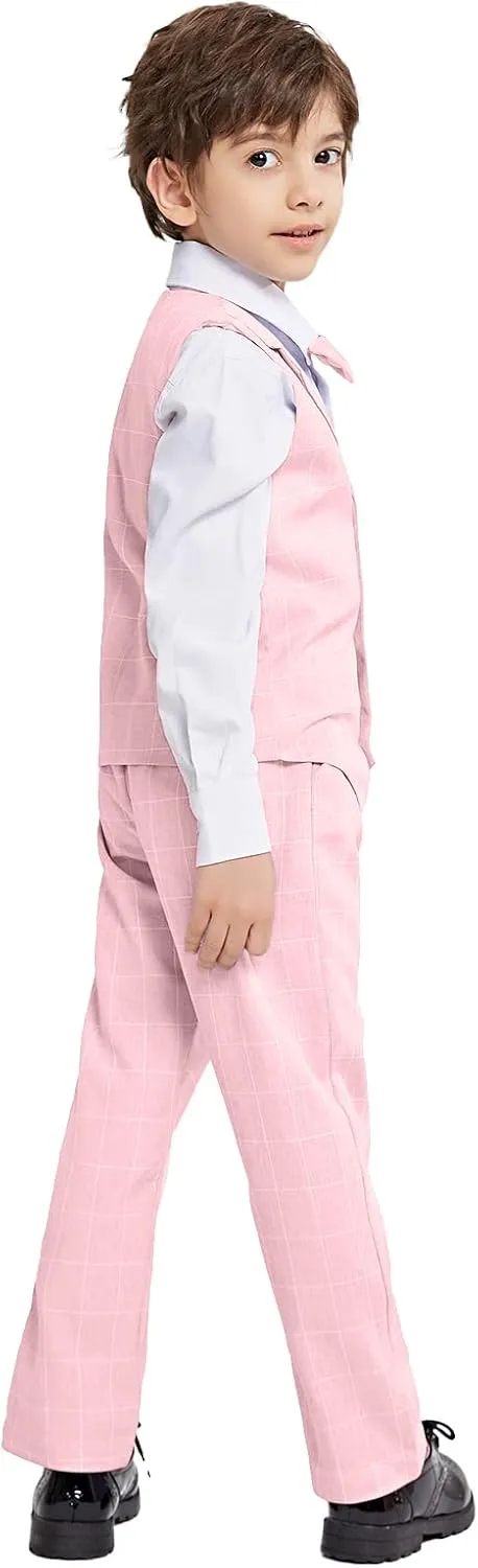 LOLANTA Boys Vest Suits 4PCs Wedding Ring Bearer Outfits Wasitcoat Shirt Pants Bow Tie 2-13 Years