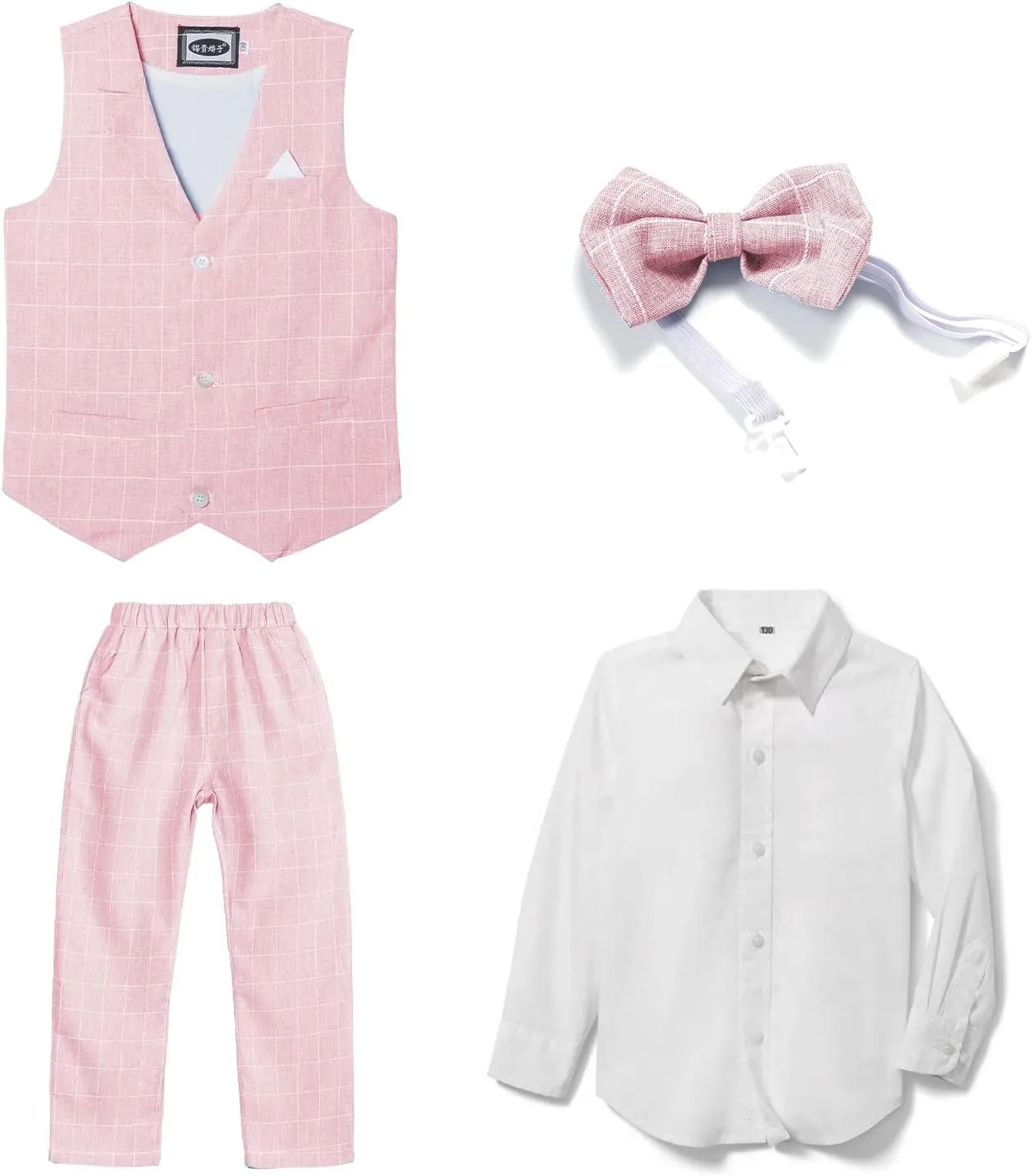 LOLANTA Boys Vest Suits 4PCs Wedding Ring Bearer Outfits Wasitcoat Shirt Pants Bow Tie 2-13 Years