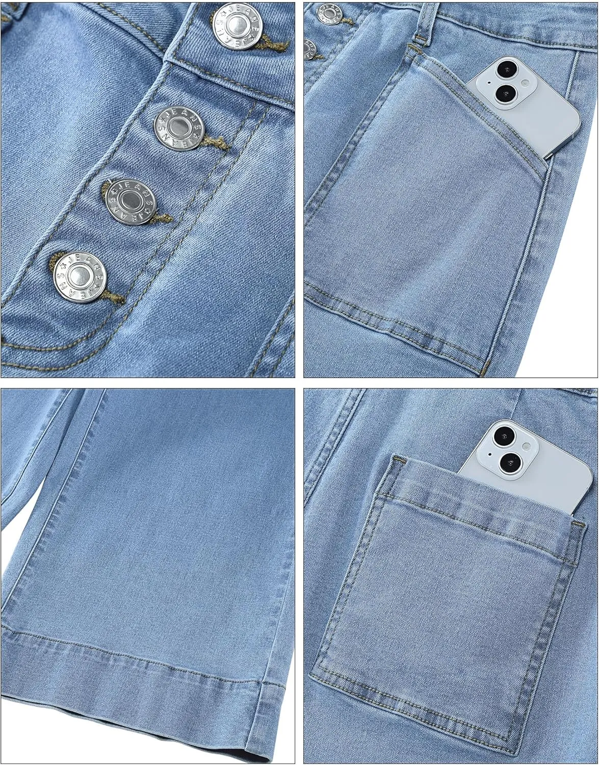 luvamia Wide Leg Jeans for Women Cropped High Waisted Trendy Button Fly Patch Pocket Stretchy Denim Pants Trousers Jeans