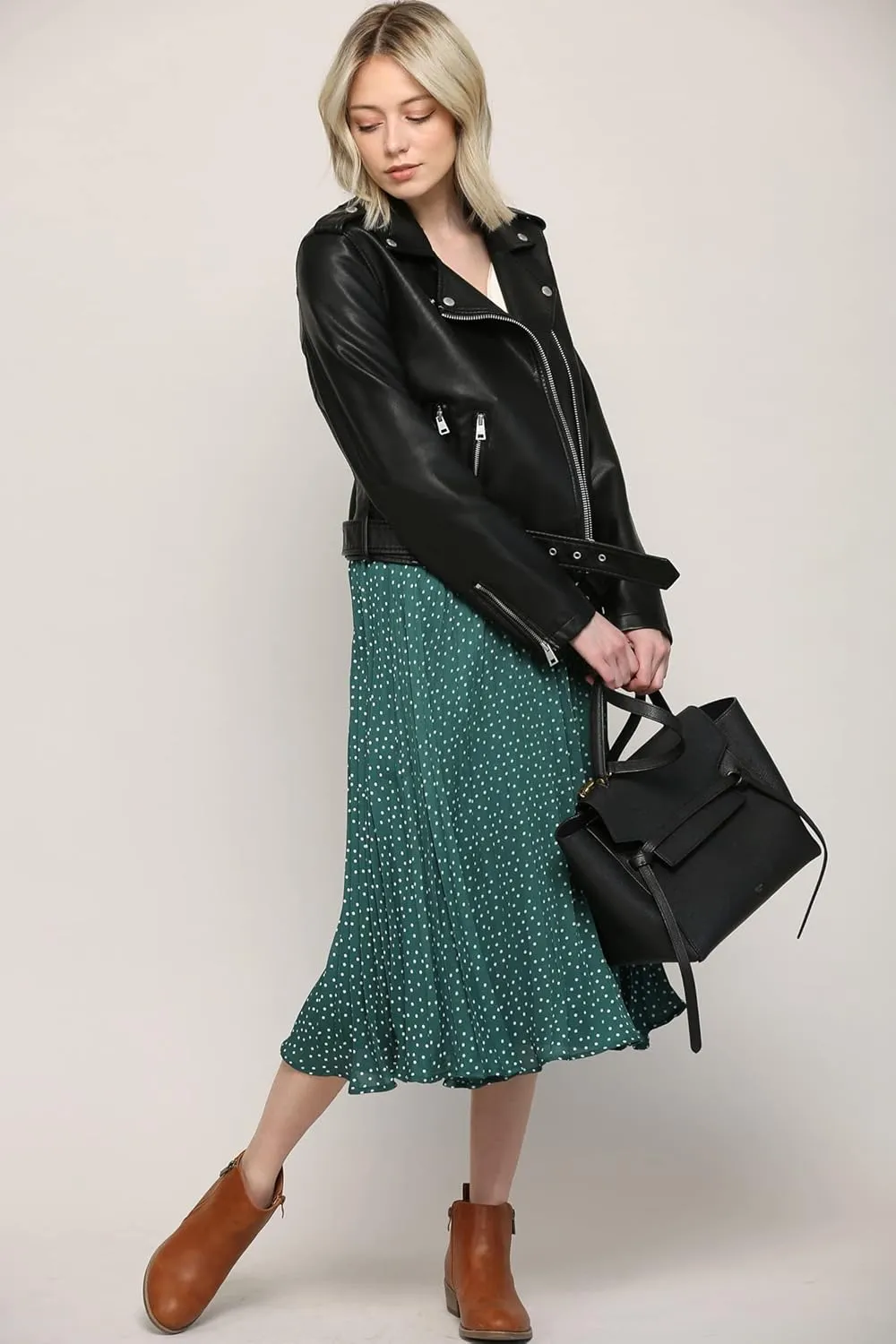 Made By Johnny Women's High Elastic Waist Pleated Mid A-Line Swing Skirt