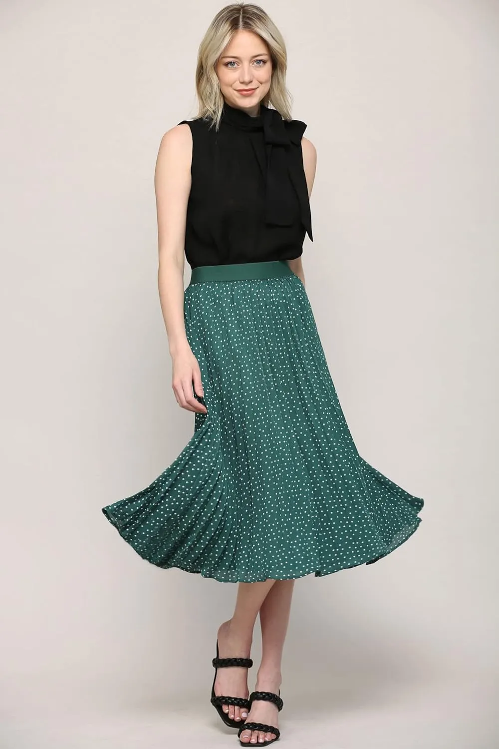 Made By Johnny Women's High Elastic Waist Pleated Mid A-Line Swing Skirt