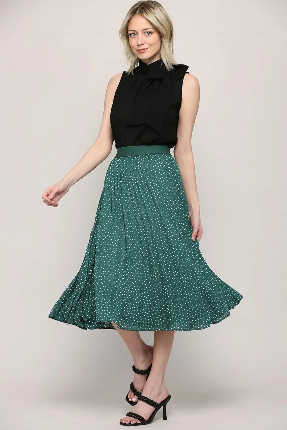 Made By Johnny Women's High Elastic Waist Pleated Mid A-Line Swing Skirt