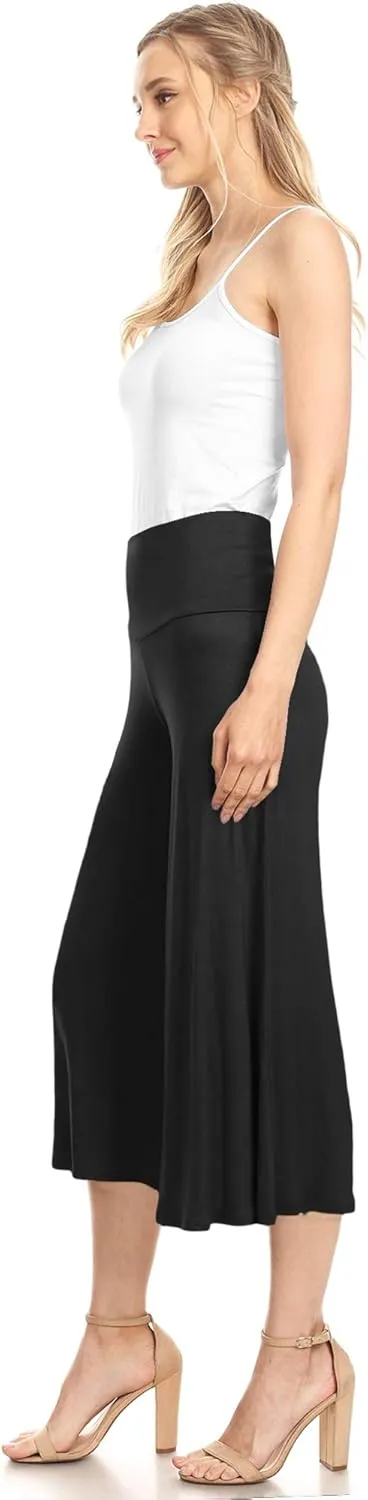Made By Johnny Women's High Elastic Waistband Wide Leg Palazzo Culotte Gaucho Capri Pants (S~5XL)