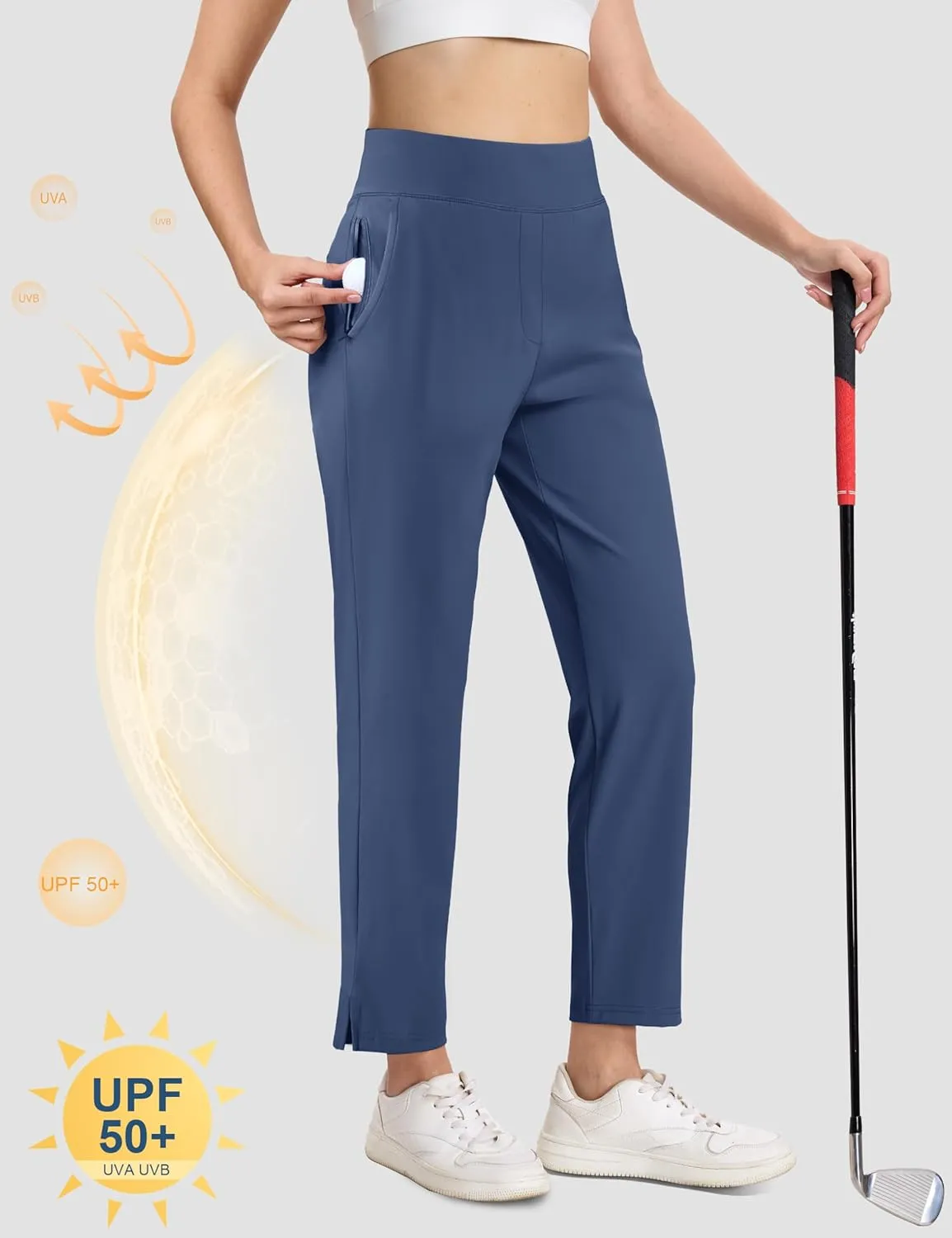 MAGCOMSEN Womens Golf Pants UPF 50  High Waisted Stretch 7/8 Ankle Dress Work Casual Slack Summer Travel Pants 5 Pockets