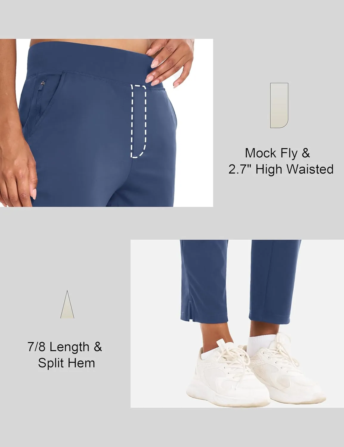 MAGCOMSEN Womens Golf Pants UPF 50  High Waisted Stretch 7/8 Ankle Dress Work Casual Slack Summer Travel Pants 5 Pockets