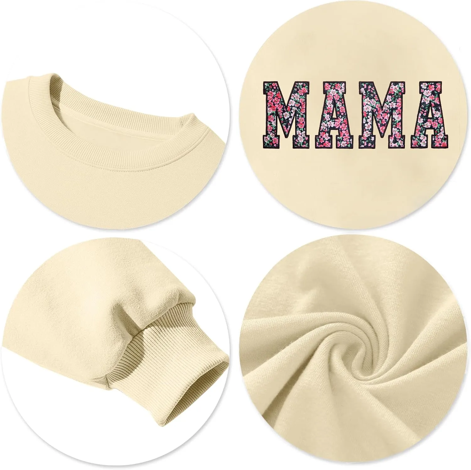 Mama Sweatshirt for Women: Embroidered Mama Essentials Crewneck Sweatshirt with Mom Graphic Long Sleeve