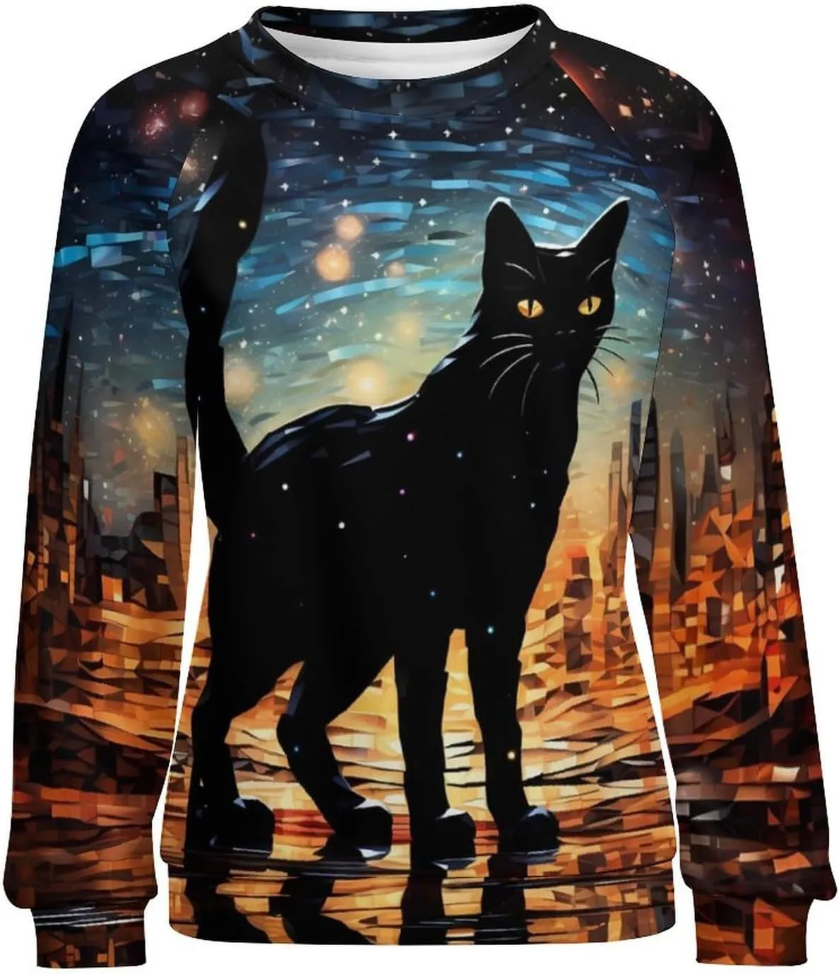 MARSVOVO Cat Sweatshirt for Women Casual Crew Neck Long Sleeve Pullover Tops Country Oil Painting Print Spring Sweatshirt