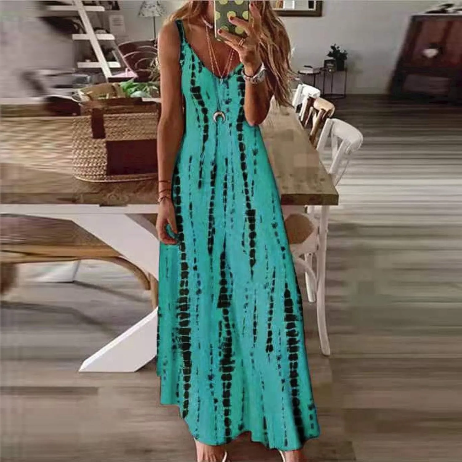 Maxi Dresses for Women,2024 Summer Trendy Floral Print Sling Sundress,Casual V Neck Flowy Ruched Boho Beach Dress