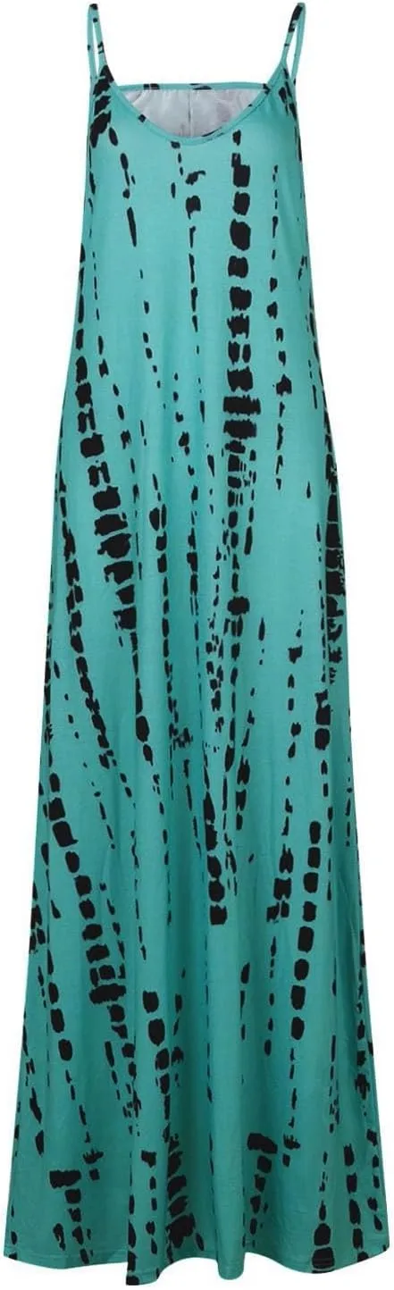 Maxi Dresses for Women,2024 Summer Trendy Floral Print Sling Sundress,Casual V Neck Flowy Ruched Boho Beach Dress
