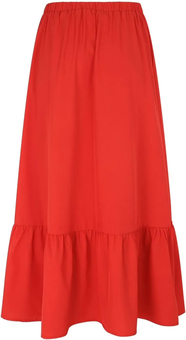 Maxi Skirts for Women Pleated Long Midi Skirt with Pockets Casual Summer High Waisted Flowy Trendy Boho A Line Skirts