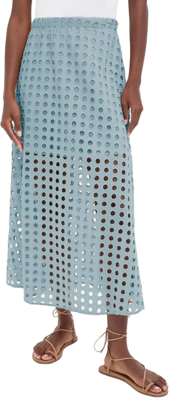Melliflo Women's Eyelet Hollow Out Maxi Skirts Summer High Waisted Beach Skirt Casual Solid Long Skirt with Underneath 2025