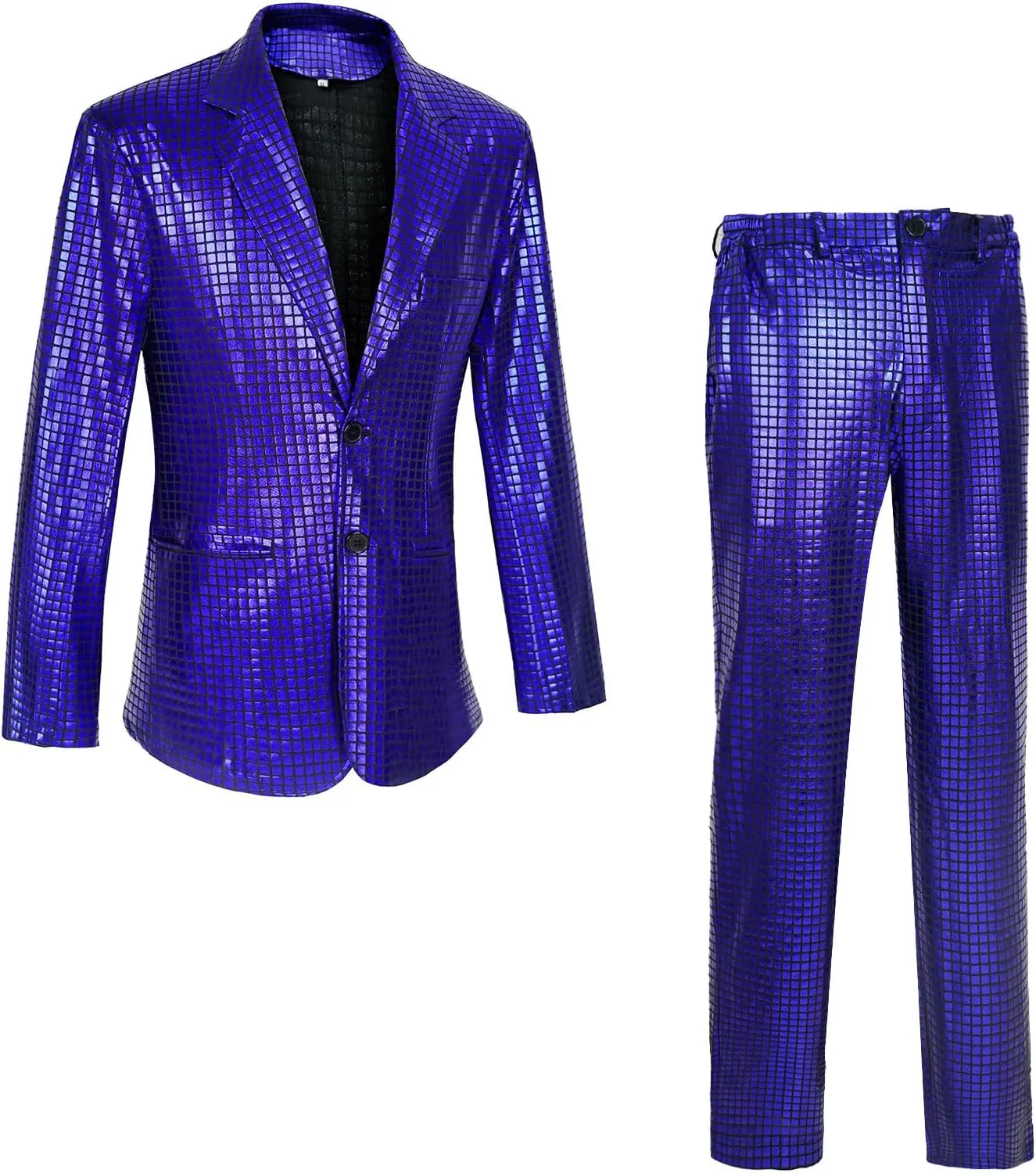 Mens 70s Disco Outfits Set Shiny Sequin Suit and Pants Halloween Costume