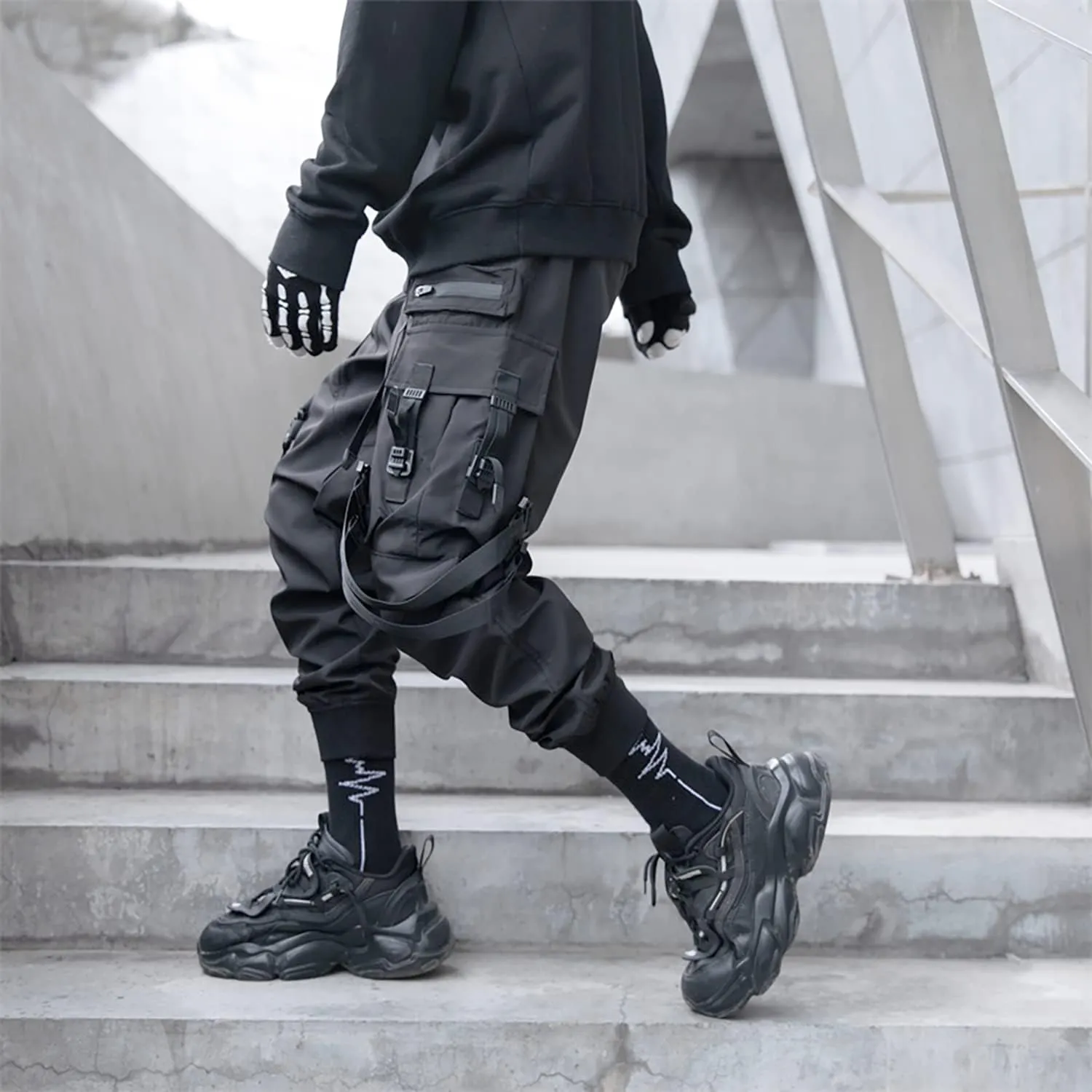 Men's Cyberpunk Buckle Straps Harem Pants with Pockets