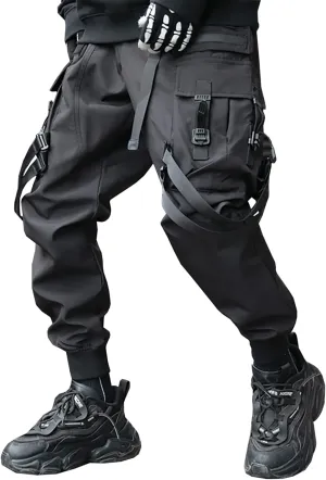 Men's Cyberpunk Buckle Straps Harem Pants with Pockets